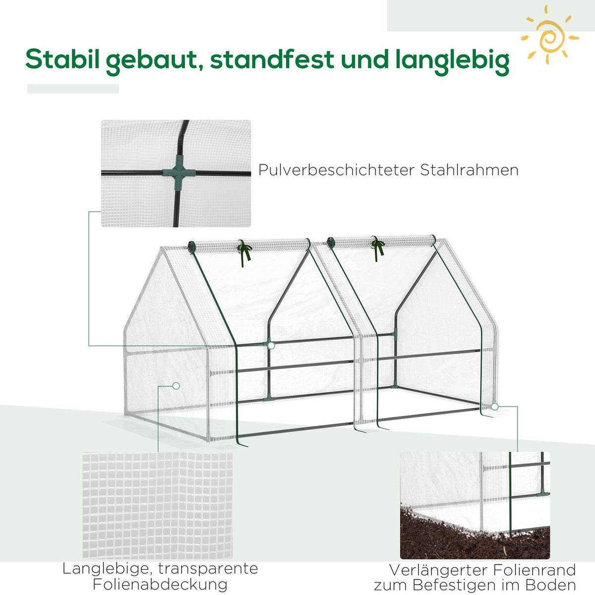 Mini Greenhouse Film Greenhouse 2 Rolling Windows Garden Balcony Pe Film 180X90X90Cm White