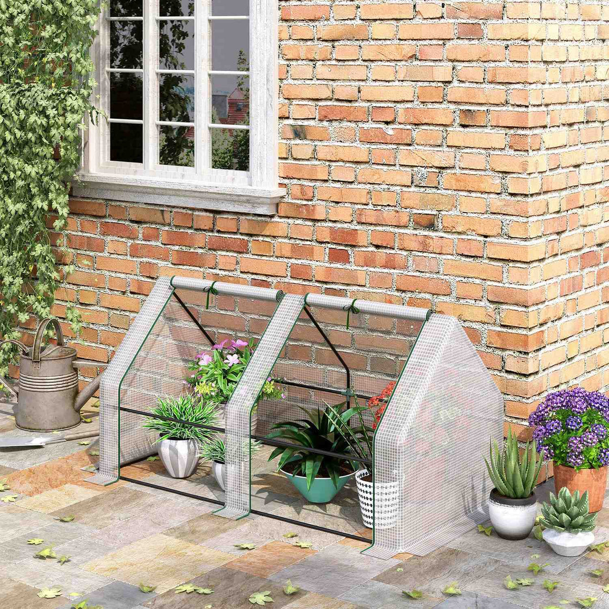 Mini Greenhouse Film Greenhouse 2 Rolling Windows Garden Balcony Pe Film 180X90X90Cm White