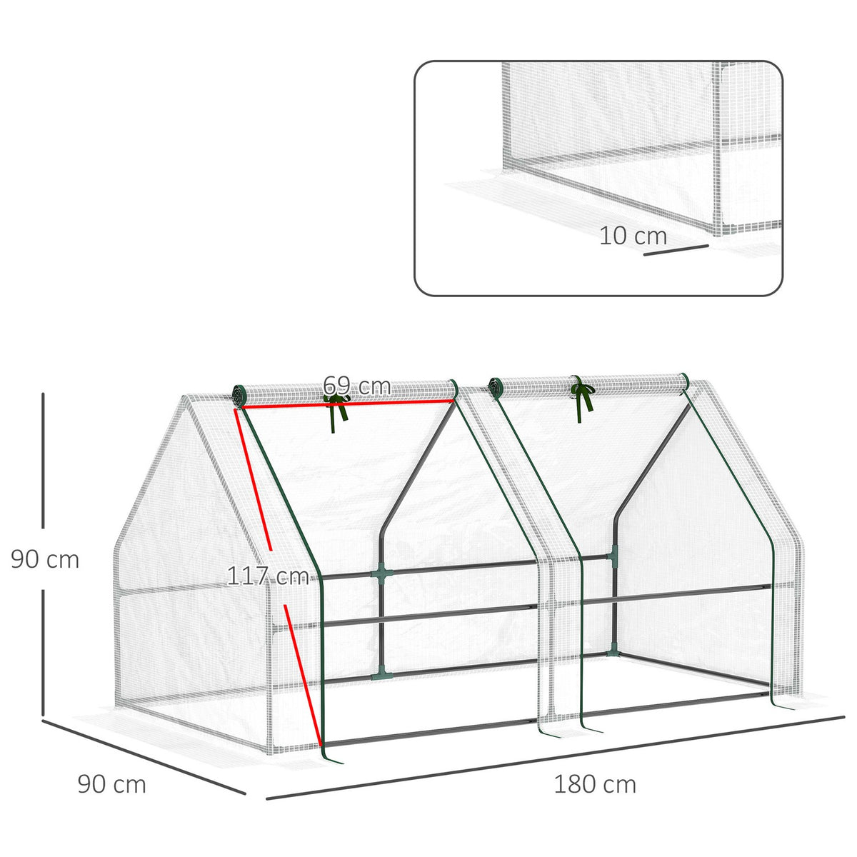 Mini Greenhouse Film Greenhouse 2 Rolling Windows Garden Balcony Pe Film 180X90X90Cm White
