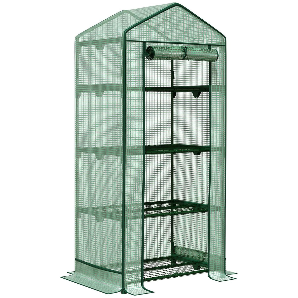 Mini Greenhouse Propagation Greenhouse With Foil Cover, 4 Shelves, Rolling Door, Vegetable Bed, Green, 69X49X158Cm
