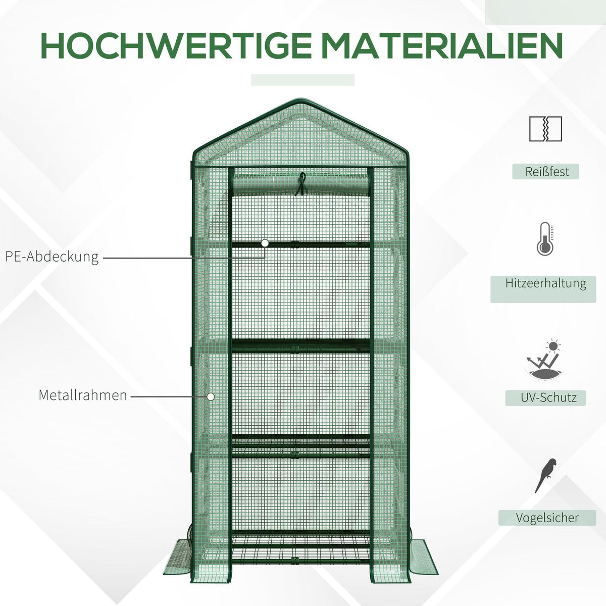 Mini Greenhouse Propagation Greenhouse With Foil Cover, 4 Shelves, Rolling Door, Vegetable Bed, Green, 69X49X158Cm