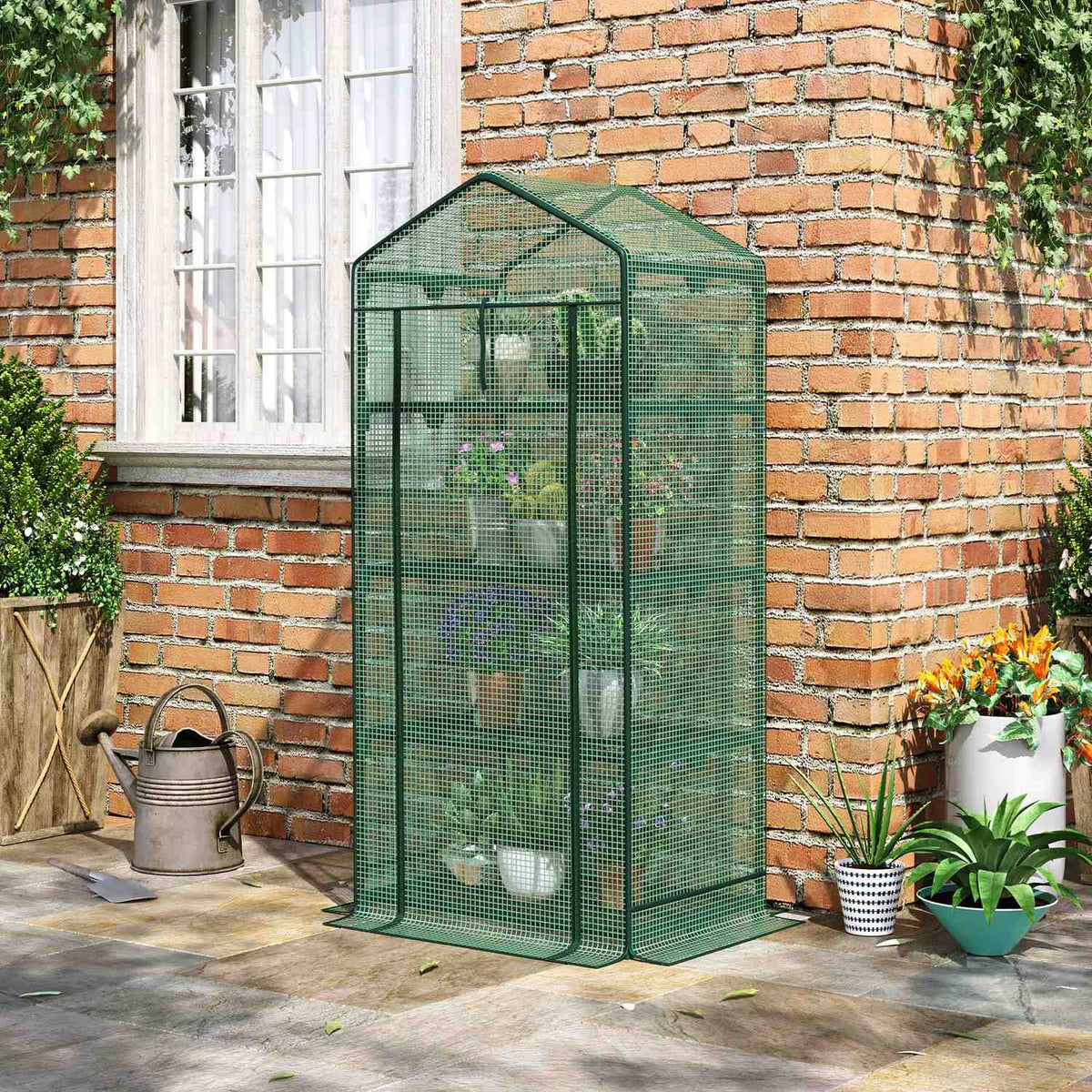 Mini Greenhouse Propagation Greenhouse With Foil Cover, 4 Shelves, Rolling Door, Vegetable Bed, Green, 69X49X158Cm