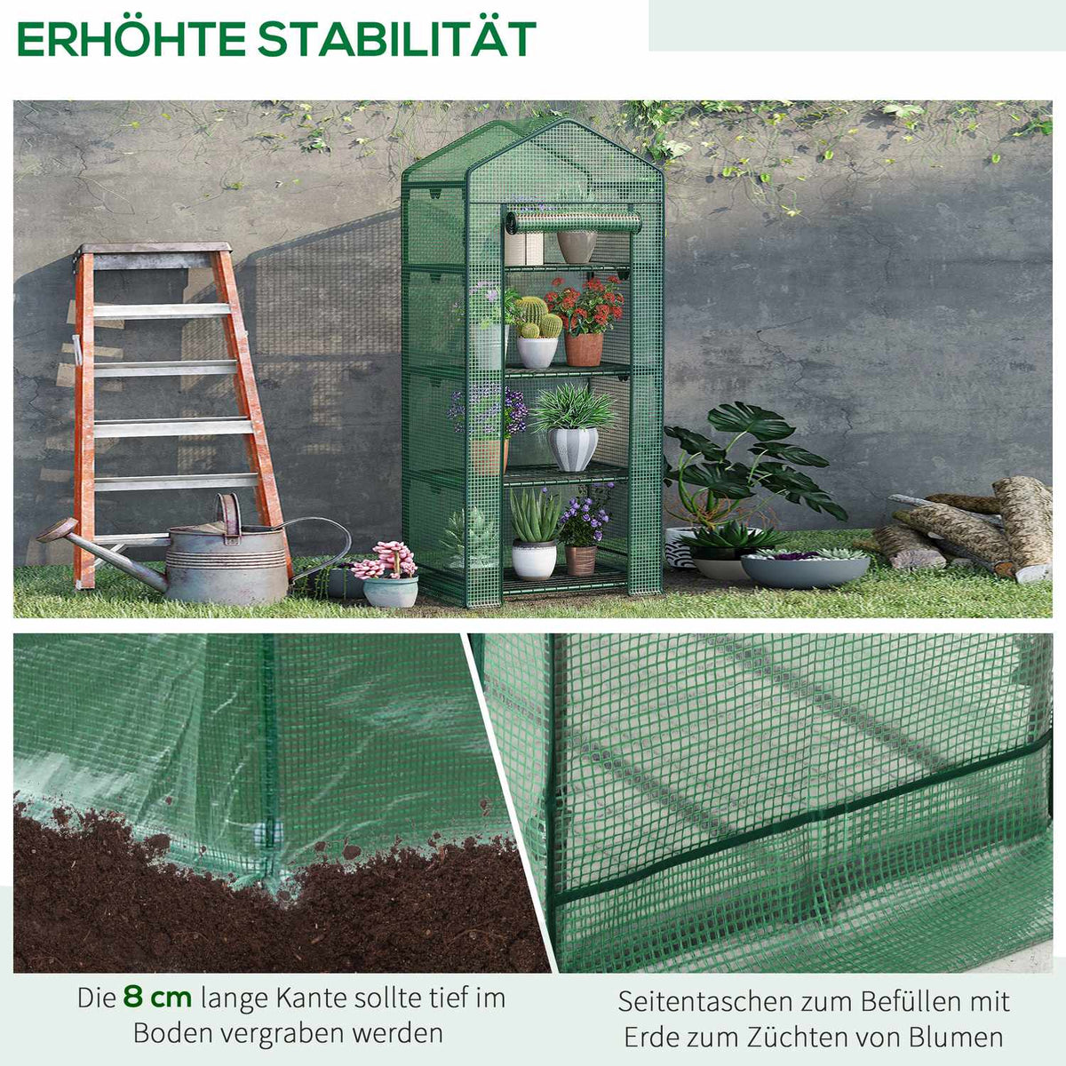 Mini Greenhouse Propagation Greenhouse With Foil Cover, 4 Shelves, Rolling Door, Vegetable Bed, Green, 69X49X158Cm