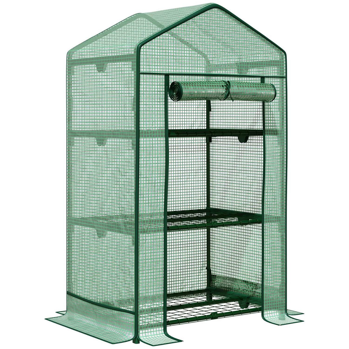 Mini Greenhouse Propagation Greenhouse With Foil Cover And 3 Shelves Shelves Rolling Door Vegetable Bed Green 69 X 49 X 125 Cm