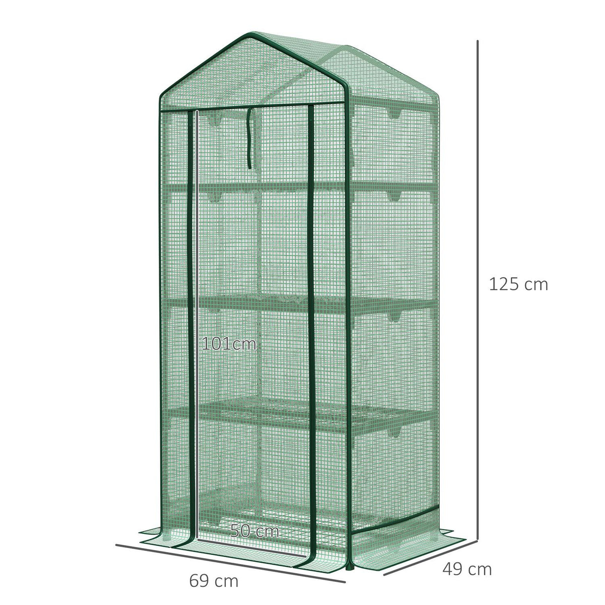 Mini Greenhouse Propagation Greenhouse With Foil Cover And 3 Shelves Shelves Rolling Door Vegetable Bed Green 69 X 49 X 125 Cm