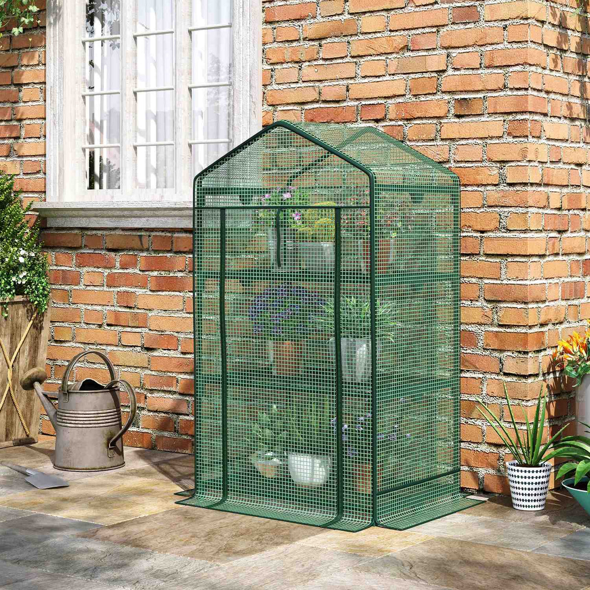 Mini Greenhouse Propagation Greenhouse With Foil Cover And 3 Shelves Shelves Rolling Door Vegetable Bed Green 69 X 49 X 125 Cm