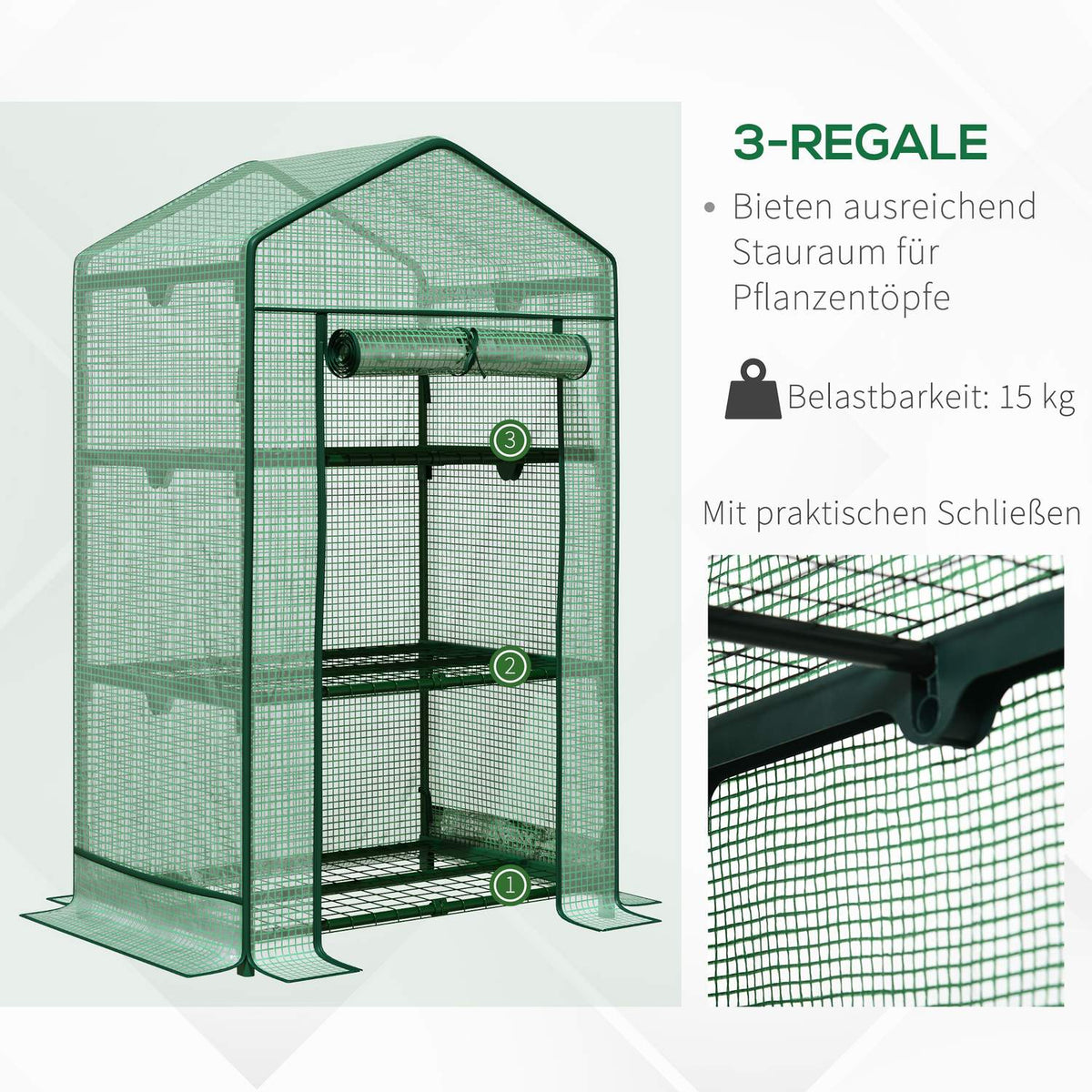 Mini Greenhouse Propagation Greenhouse With Foil Cover And 3 Shelves Shelves Rolling Door Vegetable Bed Green 69 X 49 X 125 Cm