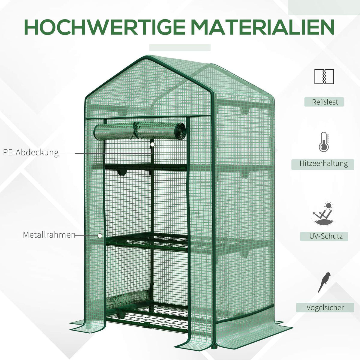 Mini Greenhouse Propagation Greenhouse With Foil Cover And 3 Shelves Shelves Rolling Door Vegetable Bed Green 69 X 49 X 125 Cm