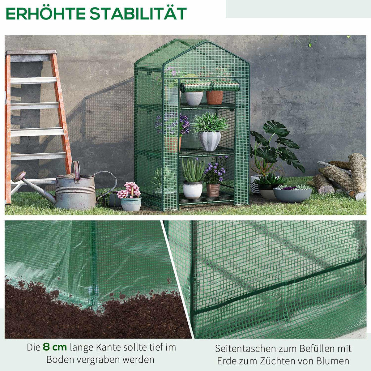 Mini Greenhouse Propagation Greenhouse With Foil Cover And 3 Shelves Shelves Rolling Door Vegetable Bed Green 69 X 49 X 125 Cm