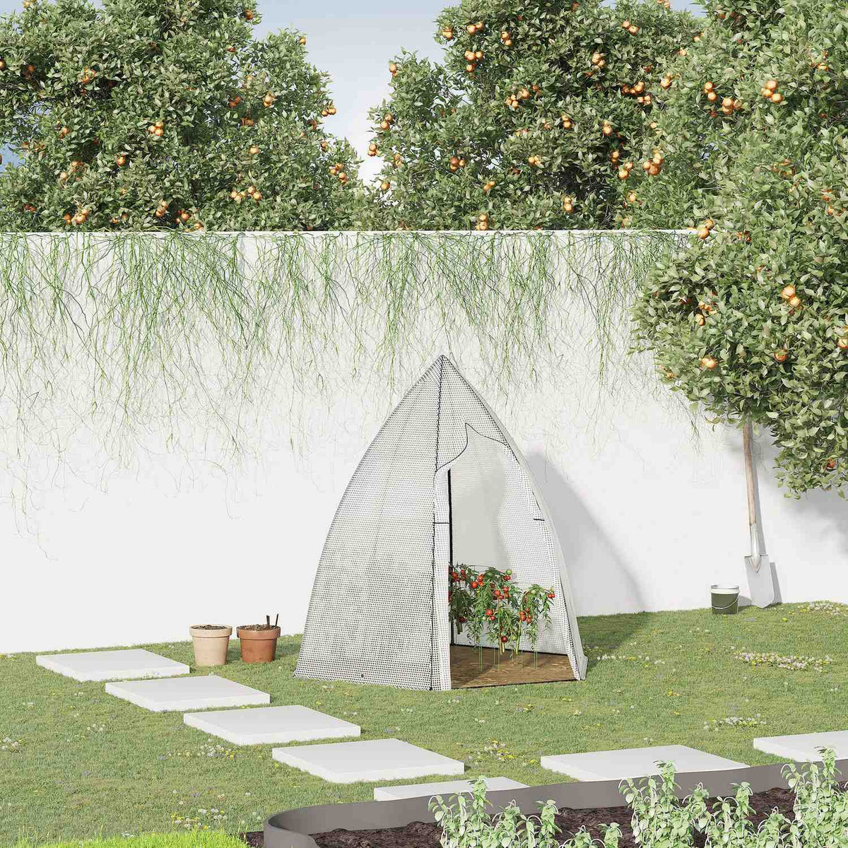 Mini Greenhouse Winter Tent With Rolling Door, For Garden/Balcony, Winter Protection, White, 160X140X180Cm