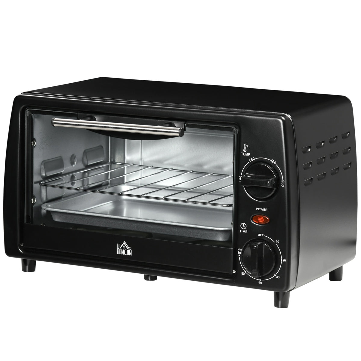Mini Oven 10 Liter 750W Small Electric Oven With Temperature Up To 230 ℃ Timer 60 Minutes Baking Tray And Rack 36.5X26X22 Cm Black