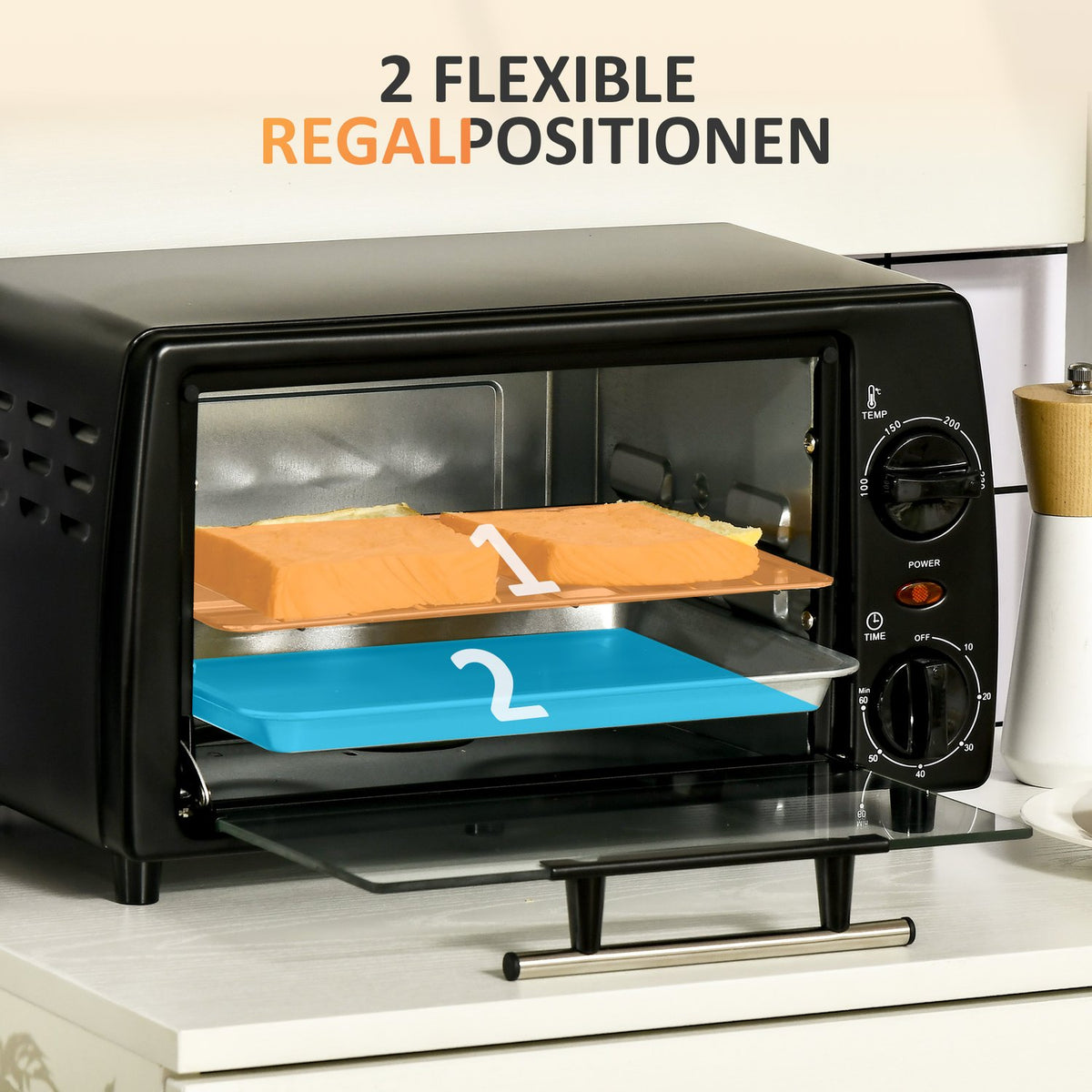 Mini Oven 10 Liter 750W Small Electric Oven With Temperature Up To 230 ℃ Timer 60 Minutes Baking Tray And Rack 36.5X26X22 Cm Black