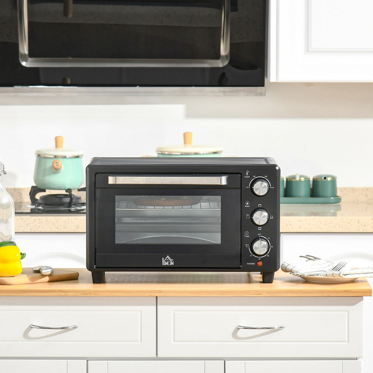 Mini Oven 21L, 3 Cooking Modes, 100°C-230°C, 1400W, Stainless Steel & Glass, Black+Silver, 46.4X38X28.5Cm