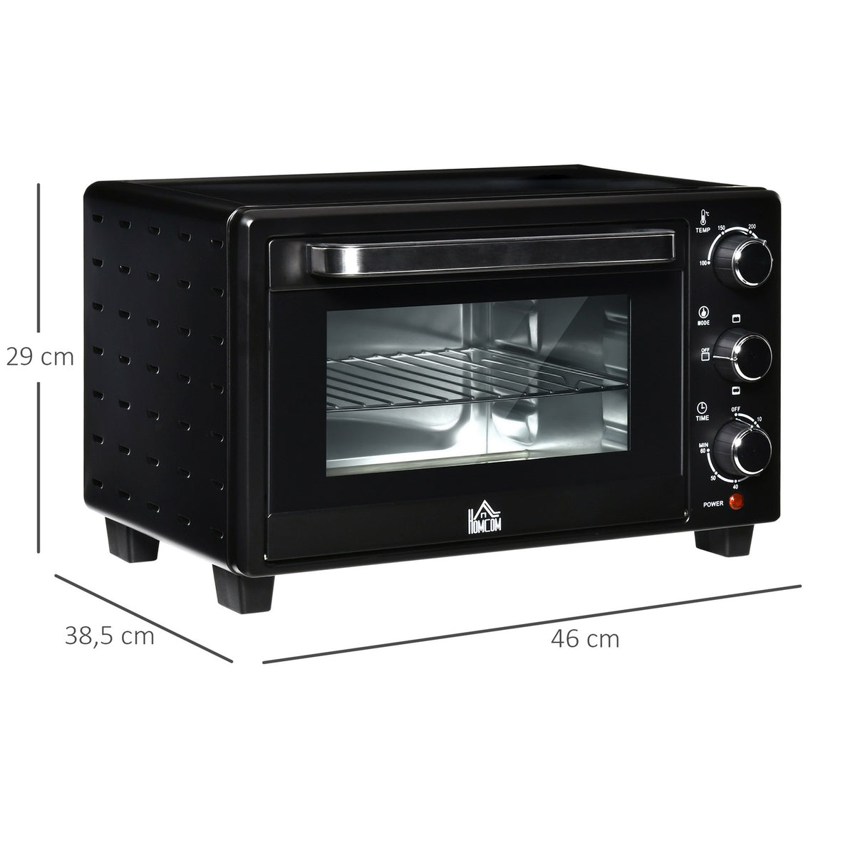 Mini Oven 21L, 3 Cooking Modes, 100°C-230°C, 1400W, Stainless Steel & Glass, Black+Silver, 46.4X38X28.5Cm
