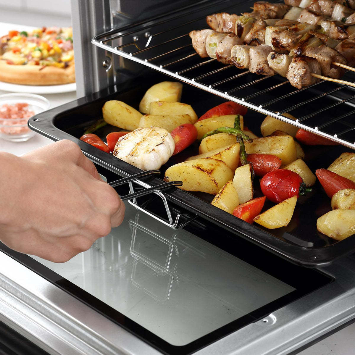 Mini Oven 32L, 1600W, Electric Oven With Slag Collection Tray, Stainless Steel & Glass, Silver, 52.2X38.1X33.5Cm