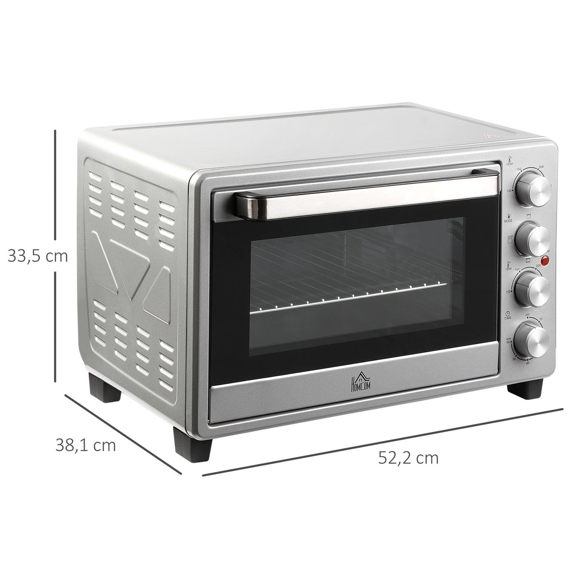 Mini Oven 32L, 1600W, Electric Oven With Slag Collection Tray, Stainless Steel & Glass, Silver, 52.2X38.1X33.5Cm