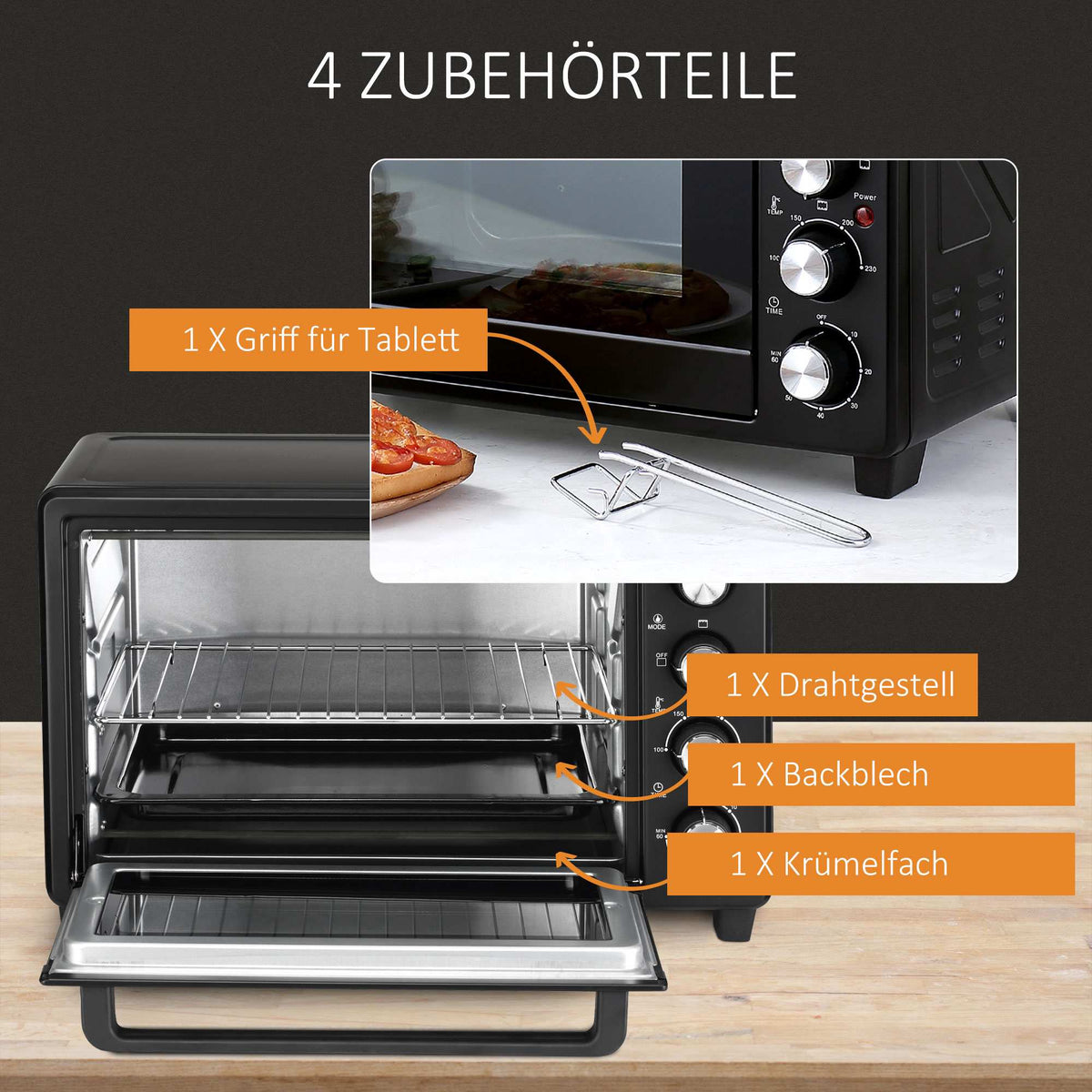 Mini Oven Toaster, 32L Capacity, Timer, Black