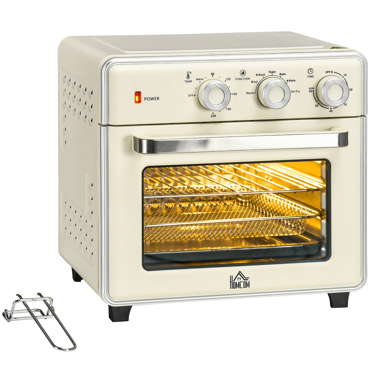 Mini Oven With Circulating Air 20L, 7 In 1 Pizza Oven Including Baking Tray Set, Frying Basket, Crumb Tray, 1 Hour Timer, 1400 W, Cream White