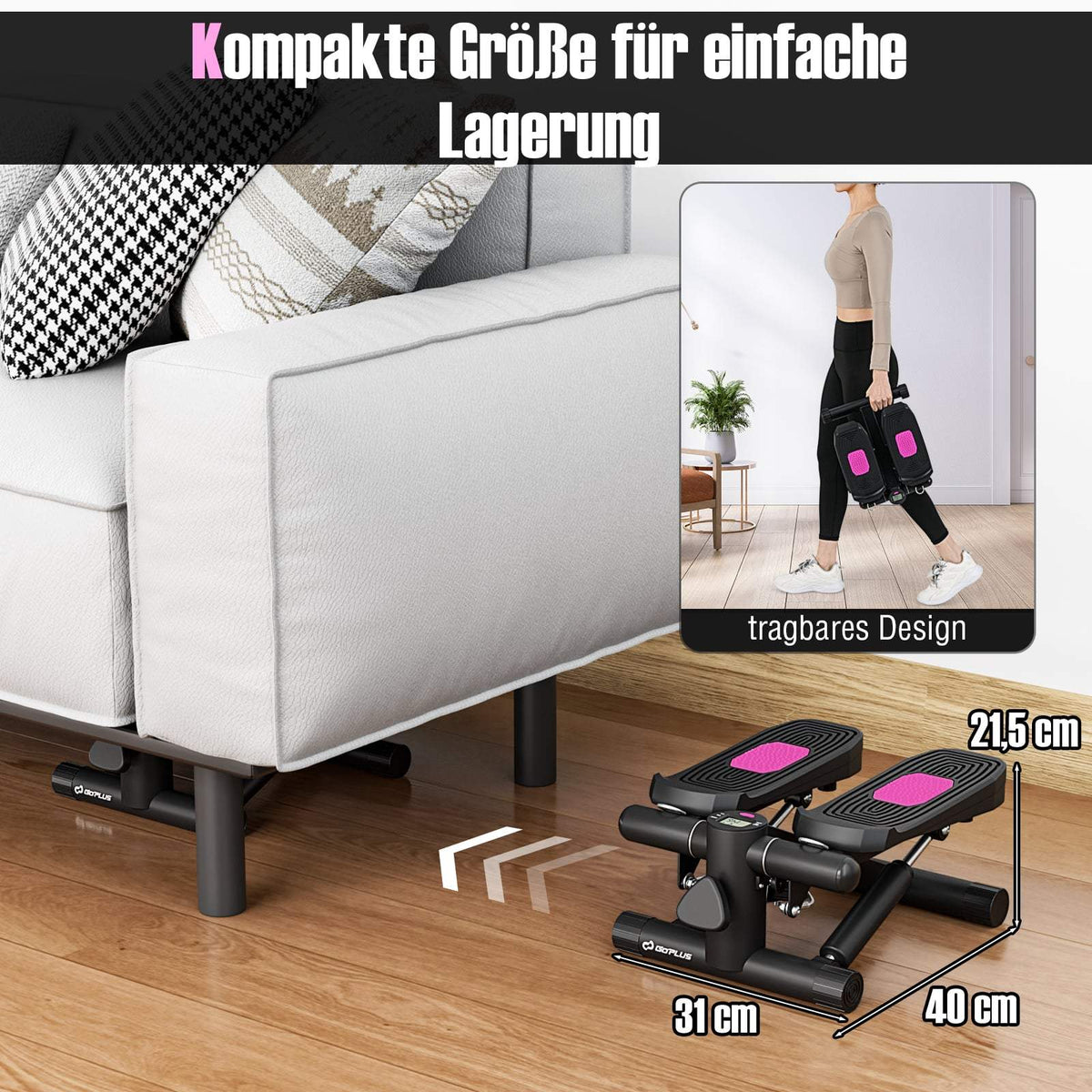 Mini Stepper with Resistance Bands, Adjustable Intensity