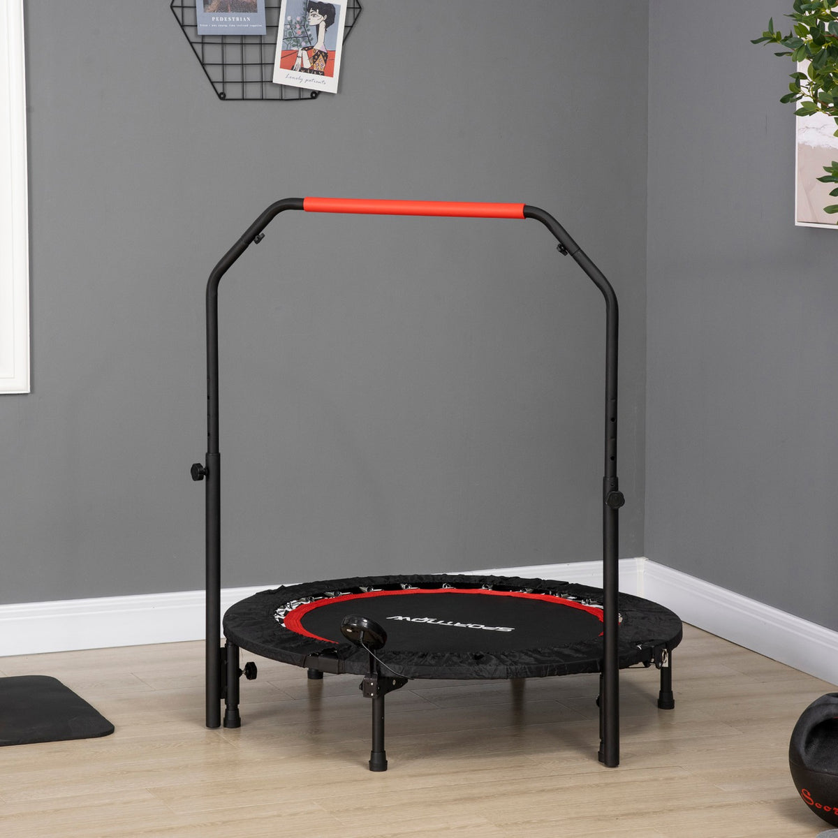 Mini Trampoline Lcd Monitor 102 Cm Fitness Trampoline With 4-Way Height-Adjustable Handle Up To 100 Kg