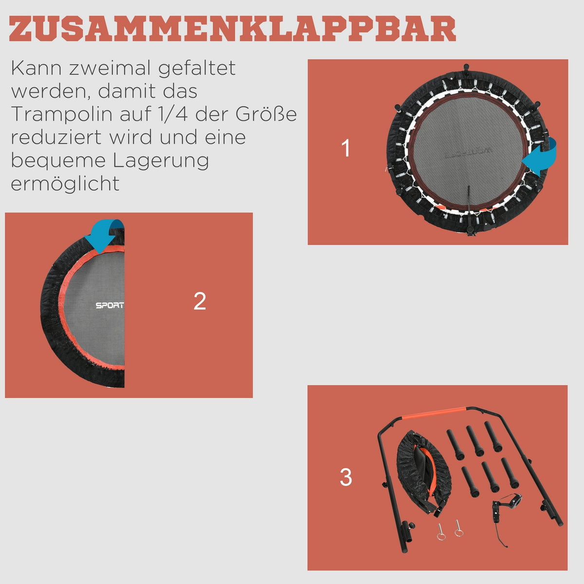 Mini Trampoline Lcd Monitor 102 Cm Fitness Trampoline With 4-Way Height-Adjustable Handle Up To 100 Kg