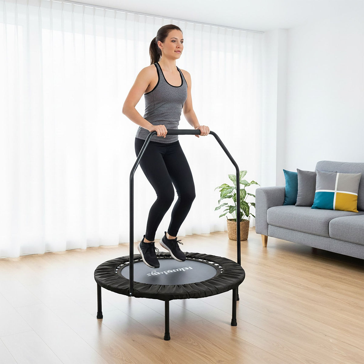 Mini Trampoline with Safety Bar, 102 cm Diameter