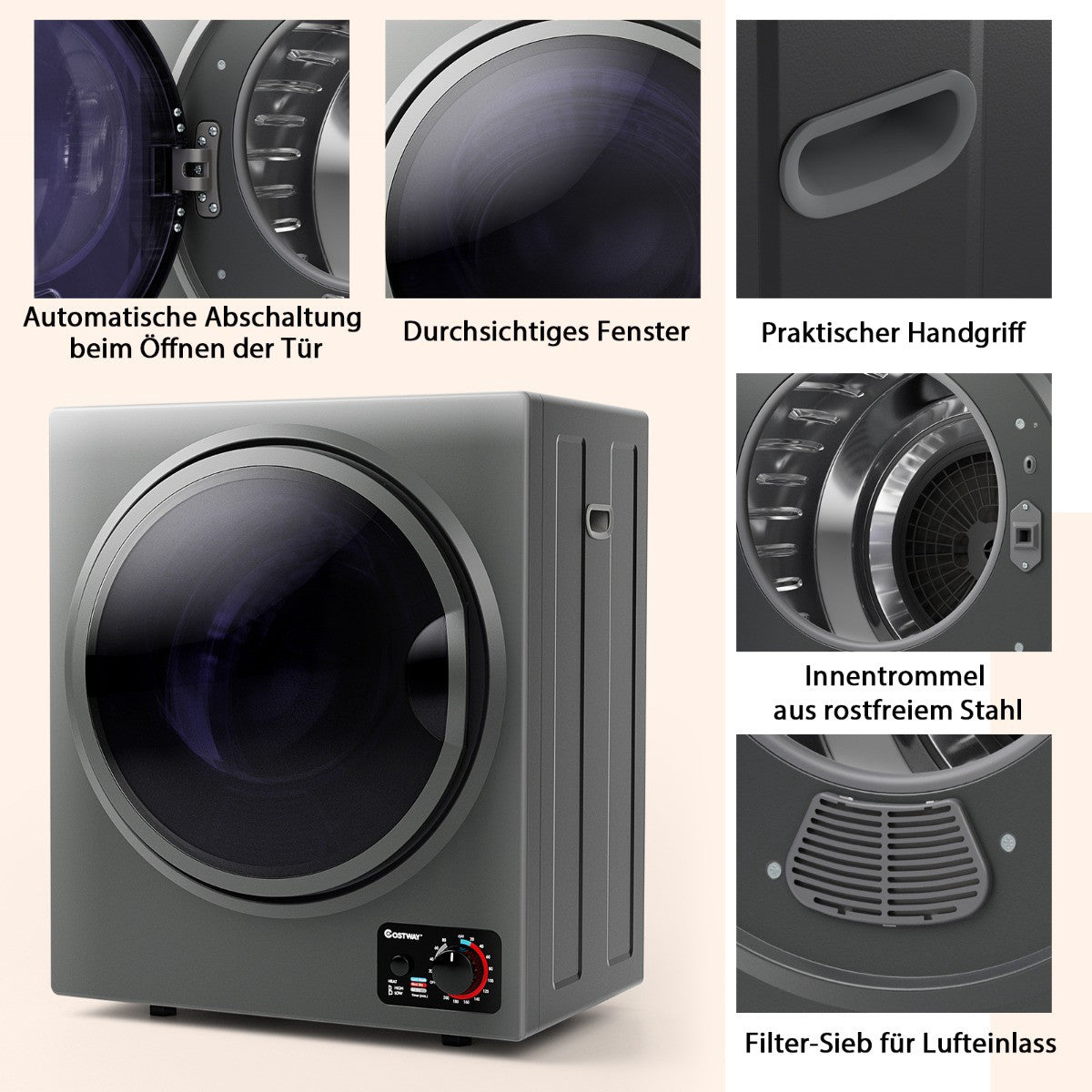 Mini Vented Tumble Dryer 2.5kg, 850W, 4 Modes