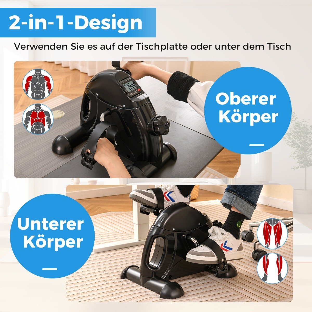 Mini fitness bike exercise bike arm and leg trainer with adjustable resistance black