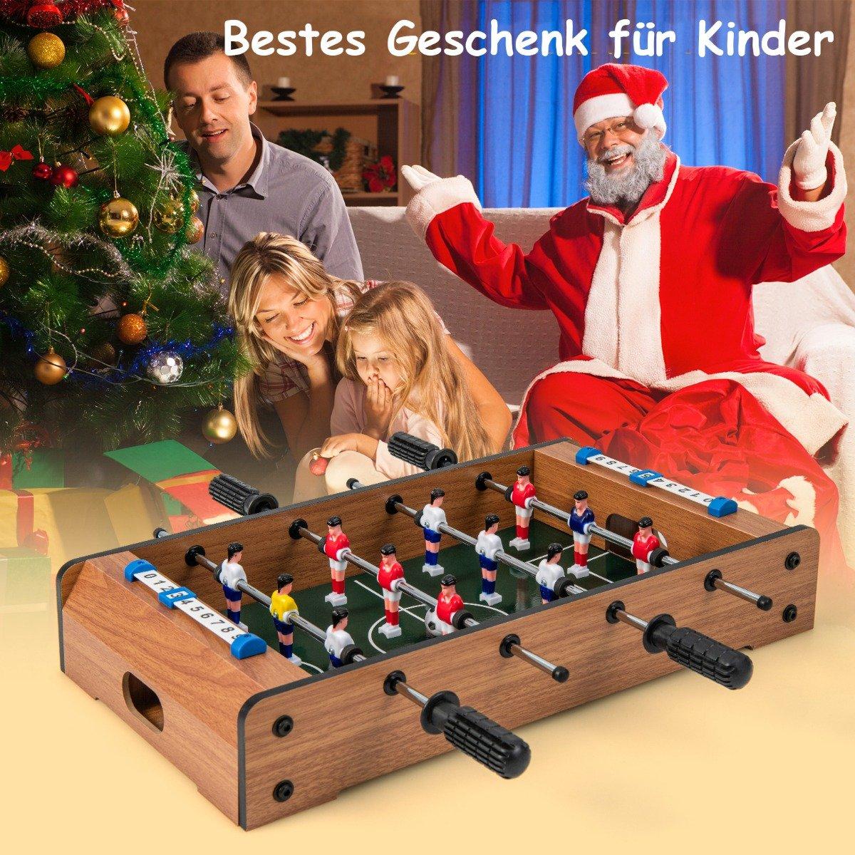 Mini football table for 2 players, space-saving foosball table with robust handle, 51 x 30.5 x 9 cm, natural