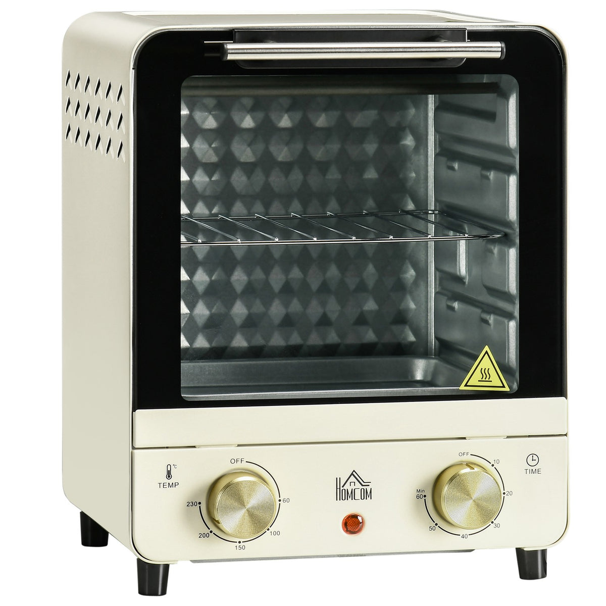 Mini oven 15L, 1 hour timer, 60-230°C, pizza oven with circulating air, 1000 W, mini oven with baking tray set, crumb tray, cream white