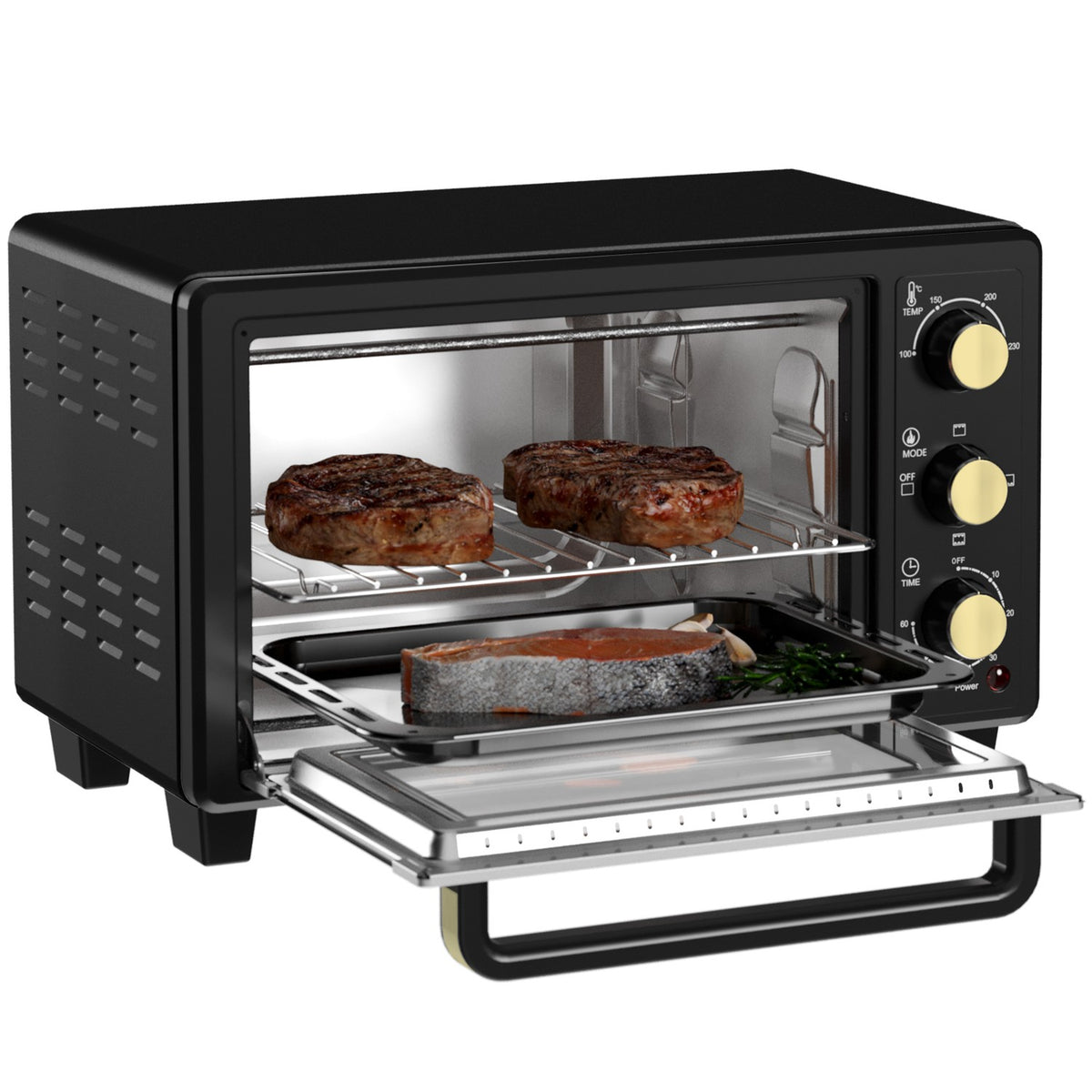 Mini oven 16 L 1400W Mini oven 100-230? 60 min. timer, with grill rack and baking tray, pizza oven with tray handle, crumb tray black