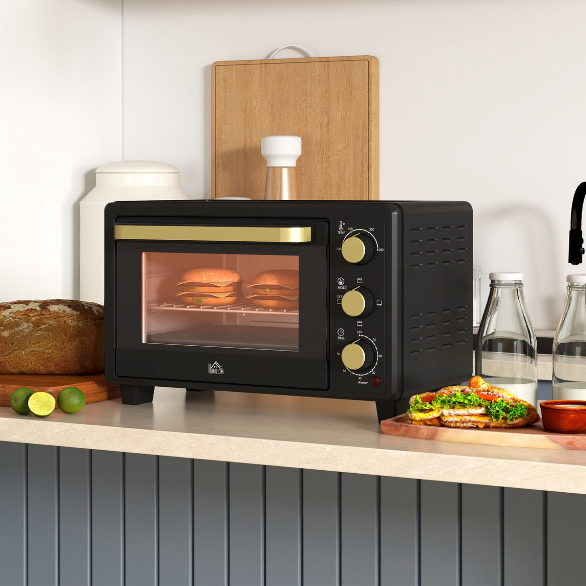 Mini oven 16 L 1400W Mini oven 100-230? 60 min. timer, with grill rack and baking tray, pizza oven with tray handle, crumb tray black