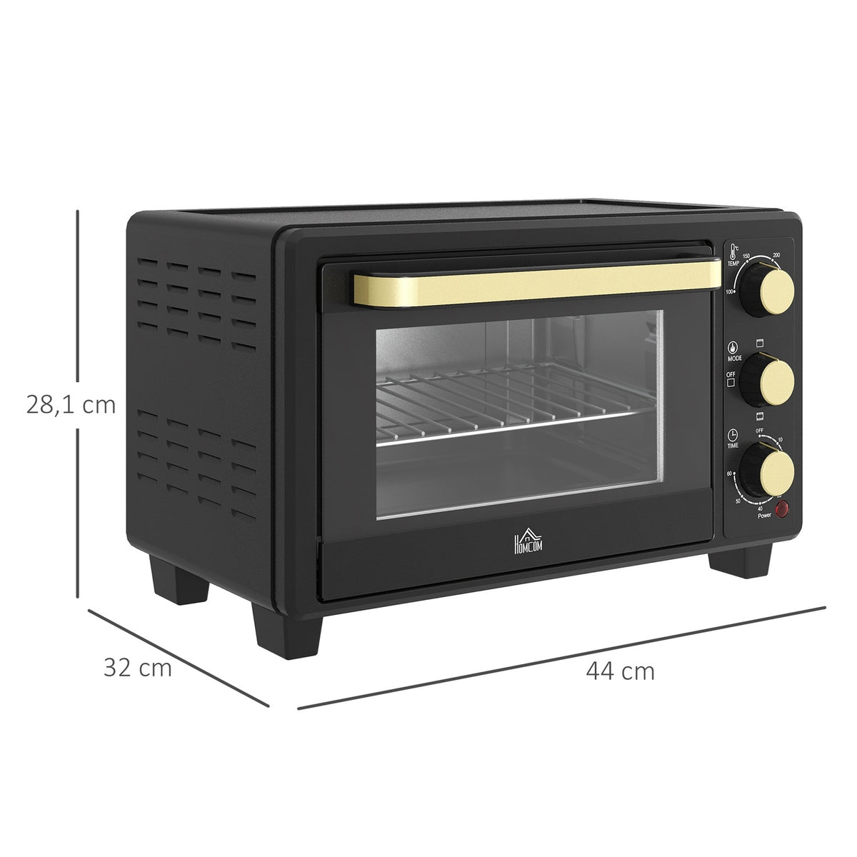 Mini oven 16 L 1400W Mini oven 100-230? 60 min. timer, with grill rack and baking tray, pizza oven with tray handle, crumb tray black