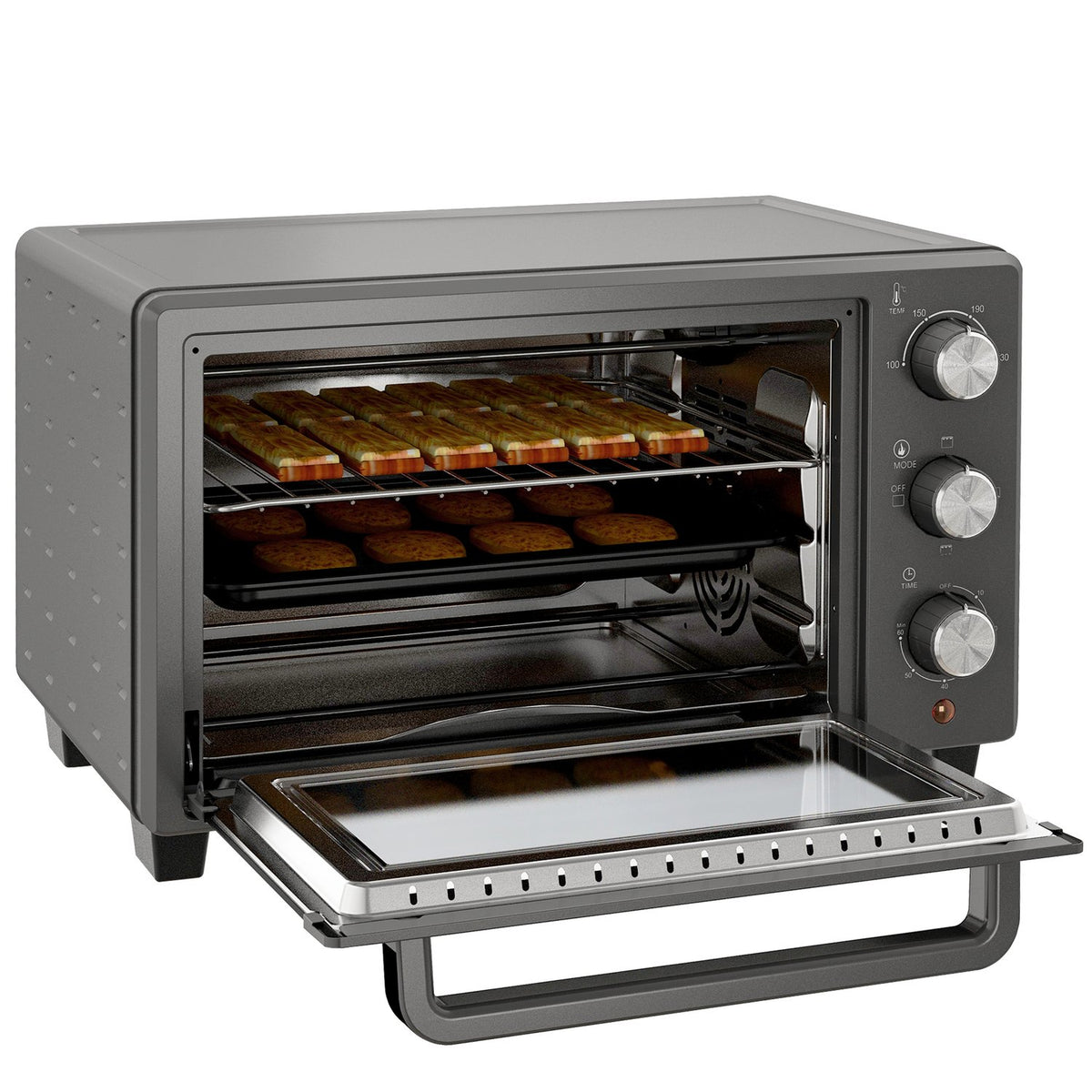 Mini oven 21L 1400W 60 min. Timer, small oven with 100°C-230°C adjustable temperature cooking time, mini oven with baking tray, wire rack, table oven made of stainless steel, gray