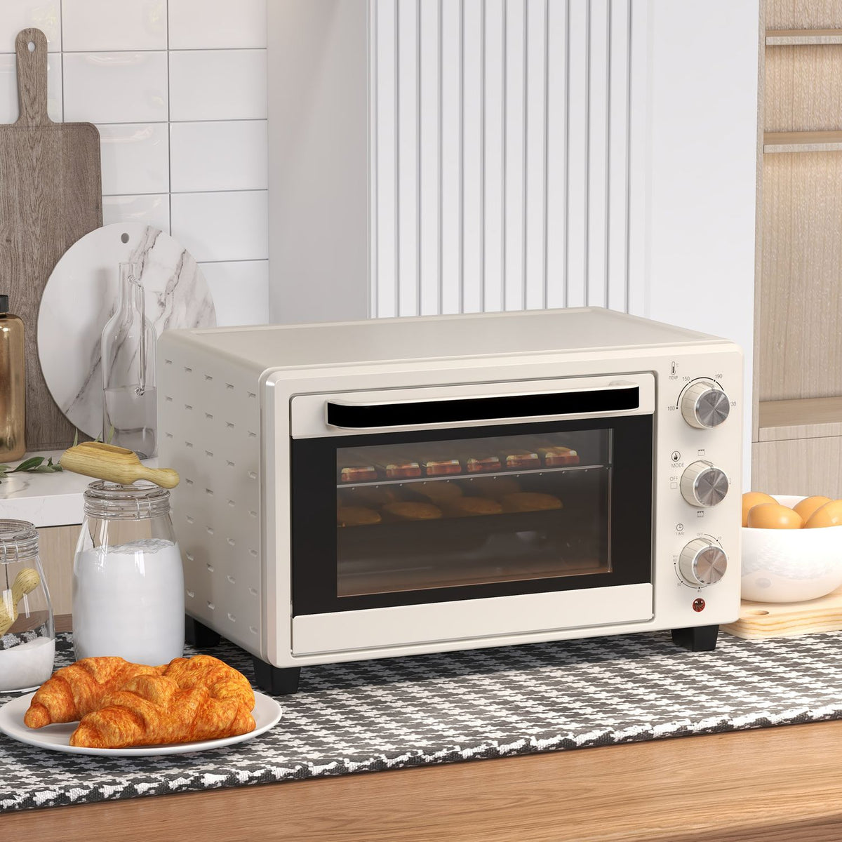 Mini oven 21L pizza oven mini oven baking tray grill rack crumb tray 1400W table oven 1h timer 100-230°C metal cream