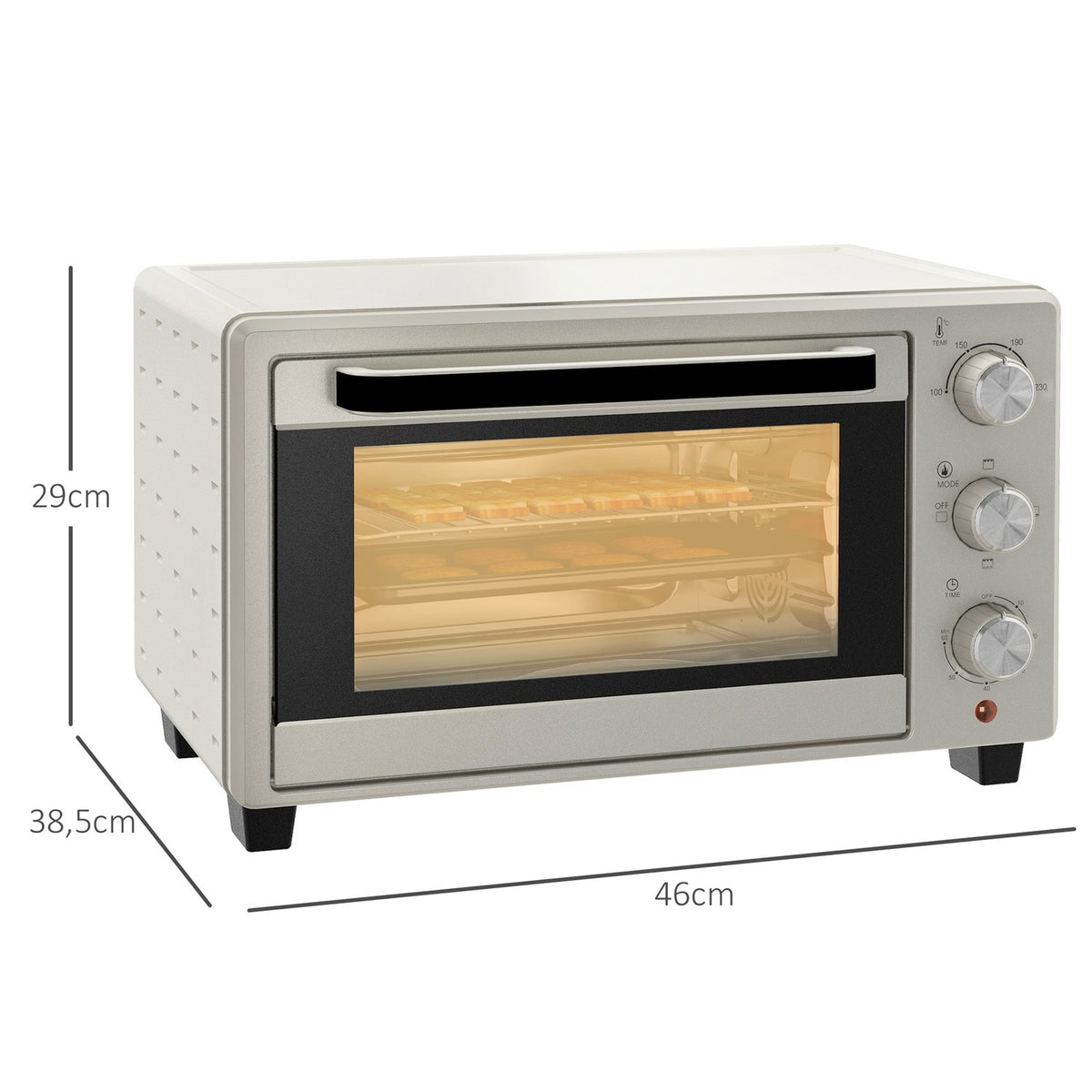 Mini oven 21L pizza oven mini oven baking tray grill rack crumb tray 1400W table oven 1h timer 100-230°C metal cream