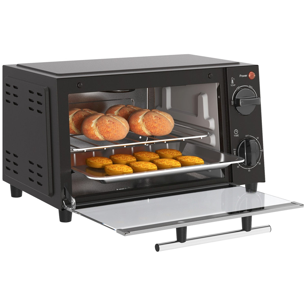 Mini oven 9L mini oven with baking tray, grill rack, 100 °C-230 °C, with adjustable temperature and cooking time, 60 min. timer, 750W, stainless steel, black