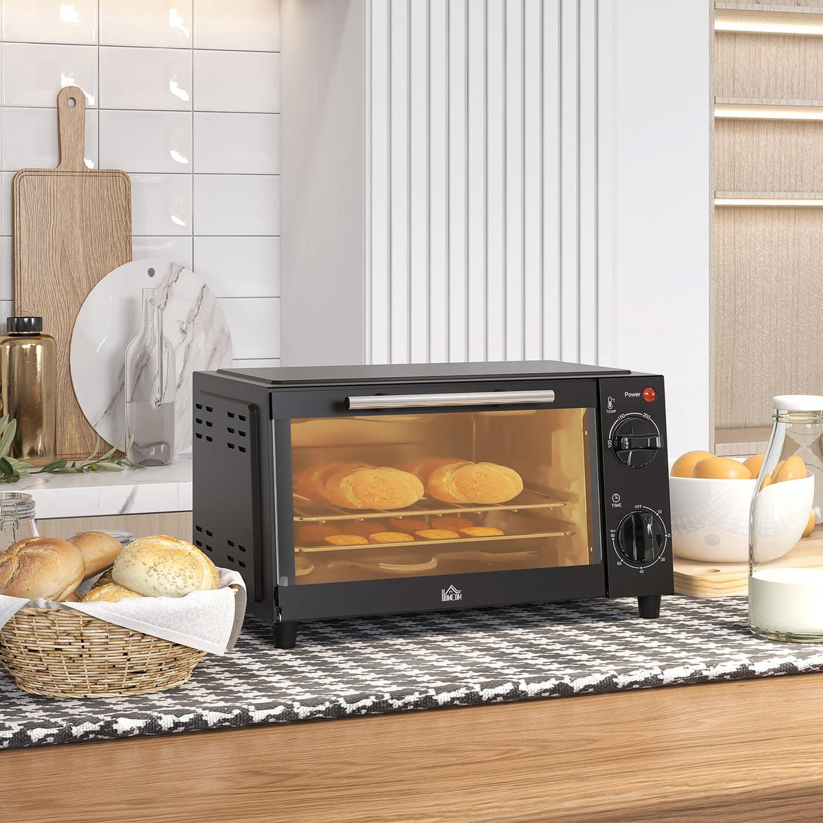 Mini oven 9L mini oven with baking tray, grill rack, 100 °C-230 °C, with adjustable temperature and cooking time, 60 min. timer, 750W, stainless steel, black