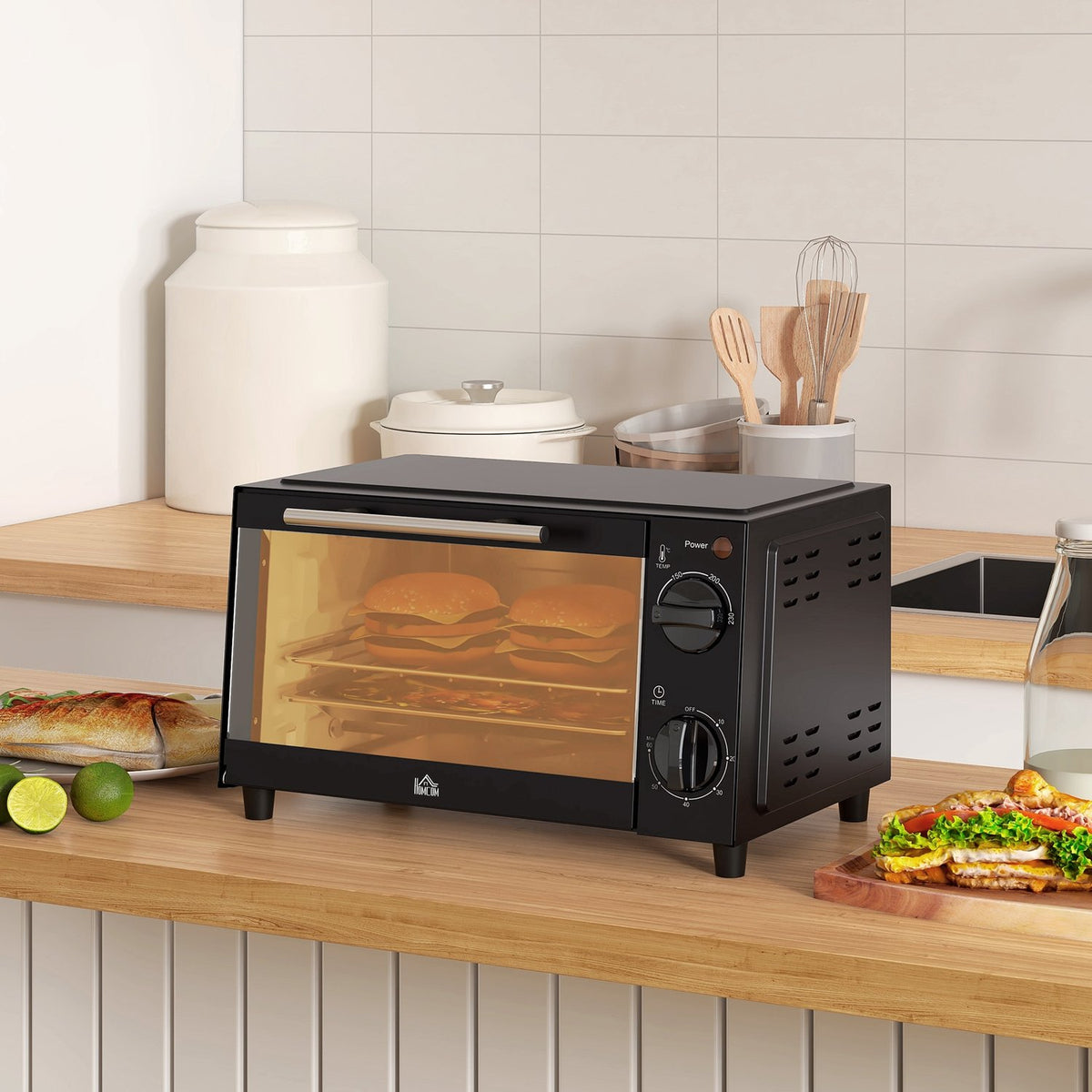 Mini oven 9L mini oven with baking tray, grill rack, 100 °C-230 °C, with adjustable temperature and cooking time, 60 min. timer, 750W, stainless steel, black