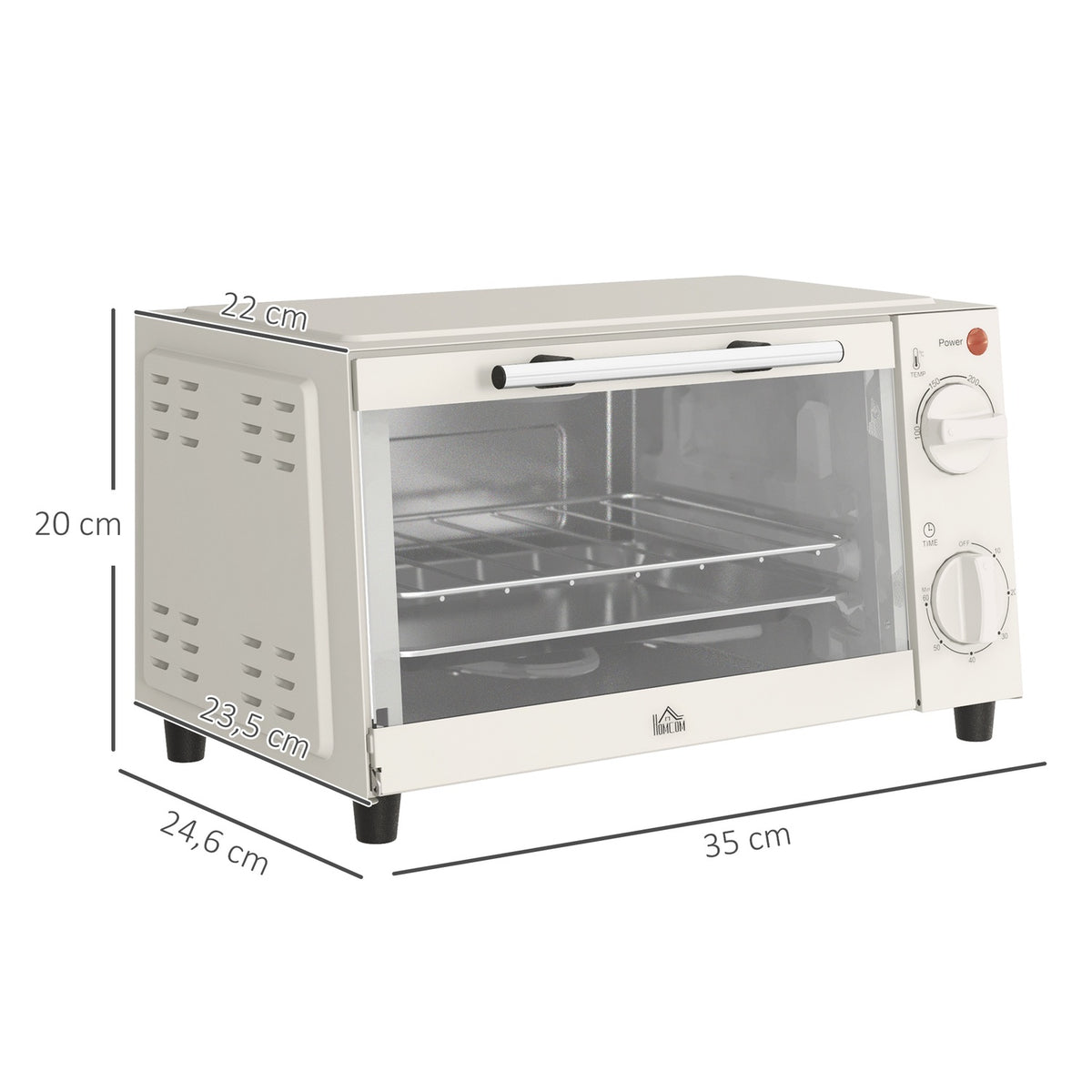 Mini oven 9L mini oven with baking tray, grill rack, 100 °C-230 °C, with adjustable temperature and cooking time, 60 min. timer, 750W, stainless steel, cream white