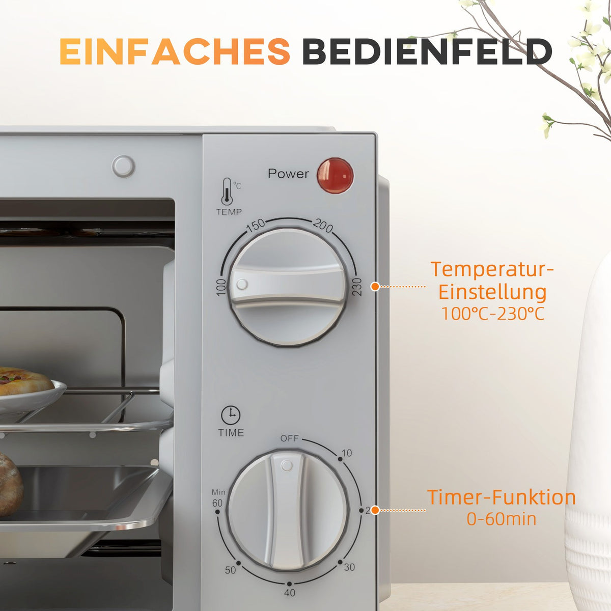 Mini oven 9L mini oven with baking tray, grill rack, 100 °C-230 °C, with adjustable temperature and cooking time, 60 min. timer, 750W, stainless steel, silver
