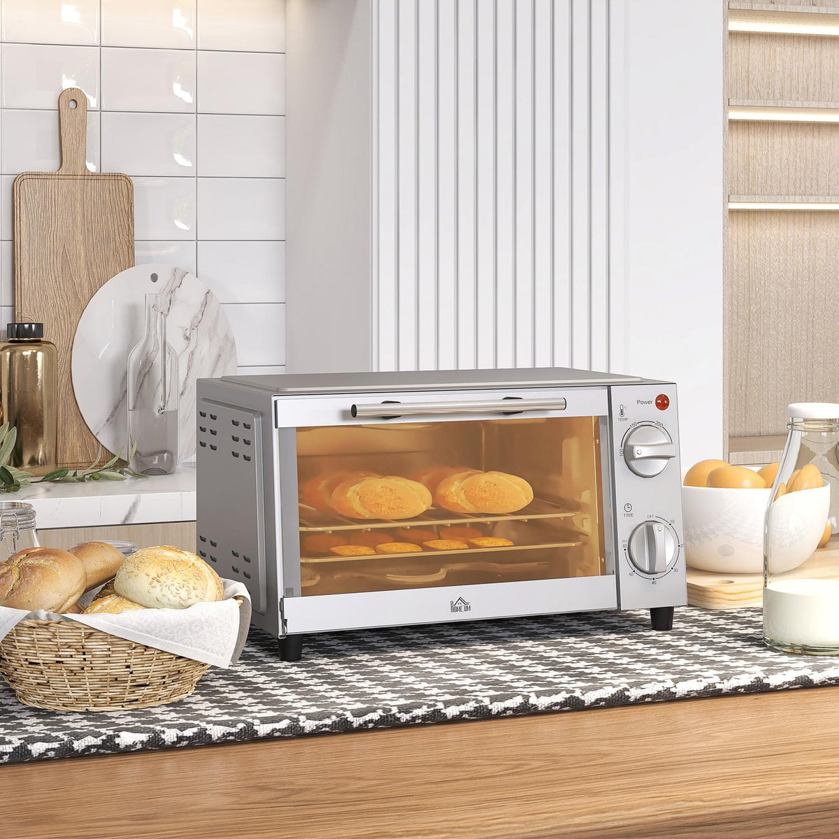 Mini oven 9L mini oven with baking tray, grill rack, 100 °C-230 °C, with adjustable temperature and cooking time, 60 min. timer, 750W, stainless steel, silver