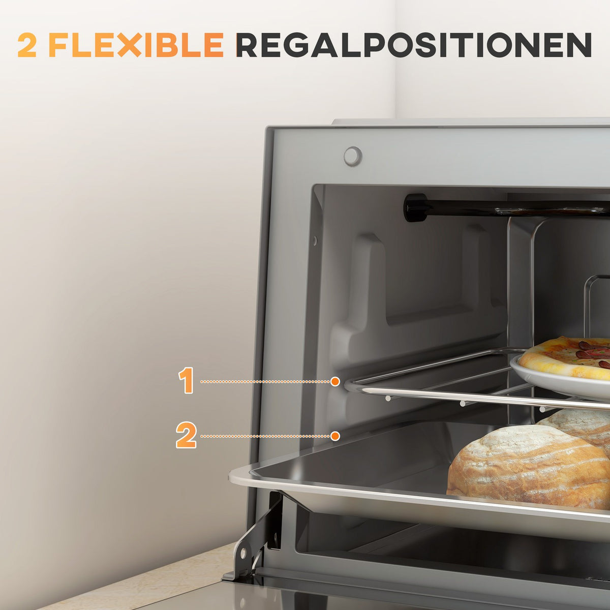 Mini oven 9L mini oven with baking tray, grill rack, 100 °C-230 °C, with adjustable temperature and cooking time, 60 min. timer, 750W, stainless steel, silver