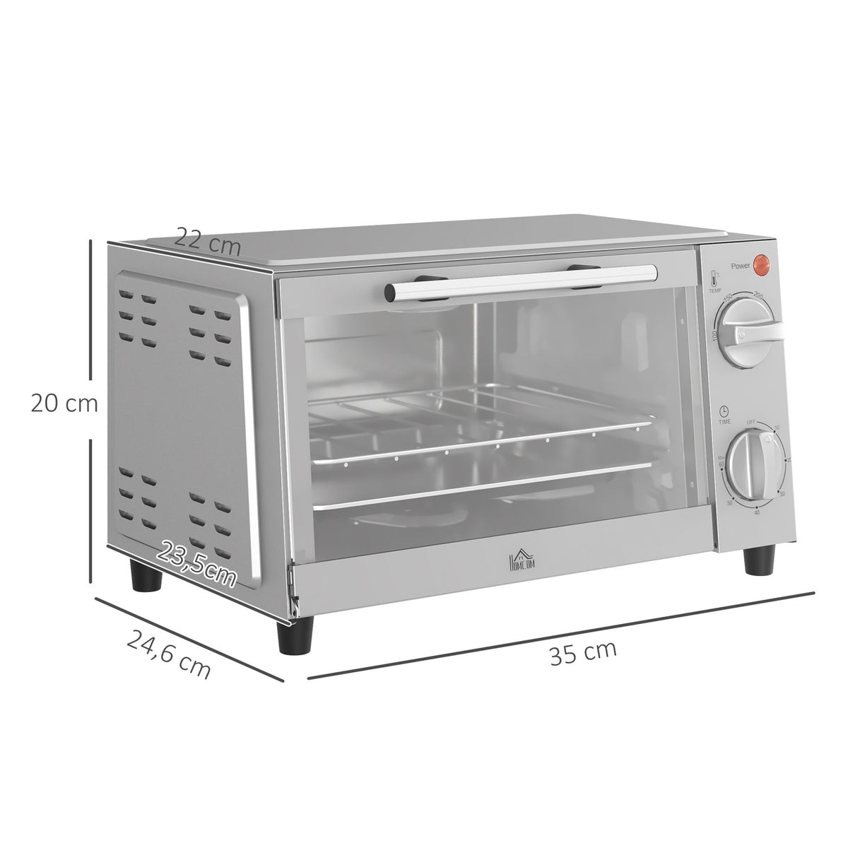 Mini oven 9L mini oven with baking tray, grill rack, 100 °C-230 °C, with adjustable temperature and cooking time, 60 min. timer, 750W, stainless steel, silver