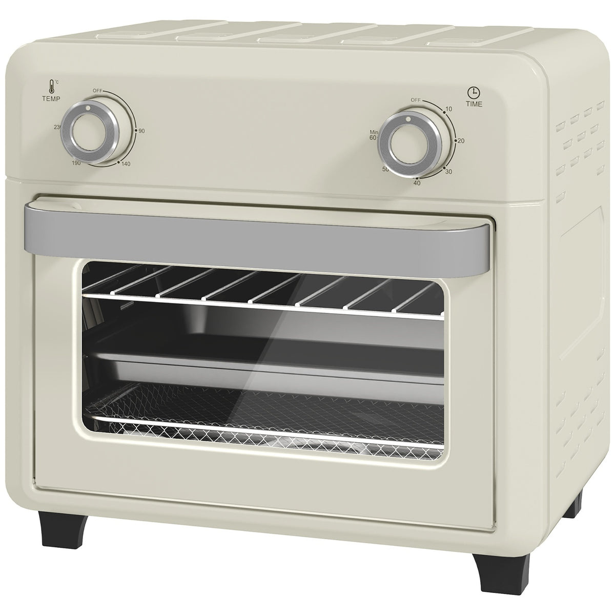Mini oven with circulating air 10L 2 in 1 mini oven with oven rack, baking tray and crumb tray, 80°C-230°C hot air fryer with touch screen, timer, interior lighting, 1000W, stainless steel