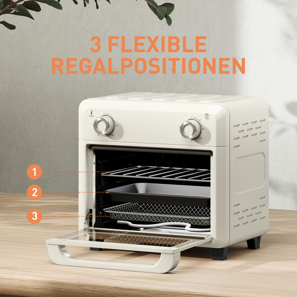 Mini oven with circulating air 10L 2 in 1 mini oven with oven rack, baking tray and crumb tray, 80°C-230°C hot air fryer with touch screen, timer, interior lighting, 1000W, stainless steel