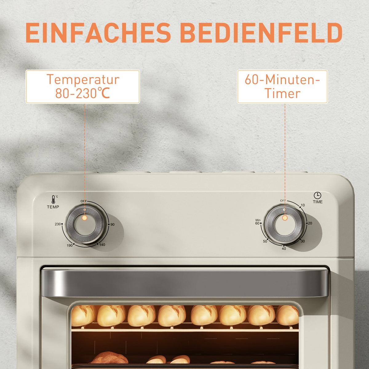 Mini oven with circulating air 10L 2 in 1 mini oven with oven rack, baking tray and crumb tray, 80°C-230°C hot air fryer with touch screen, timer, interior lighting, 1000W, stainless steel