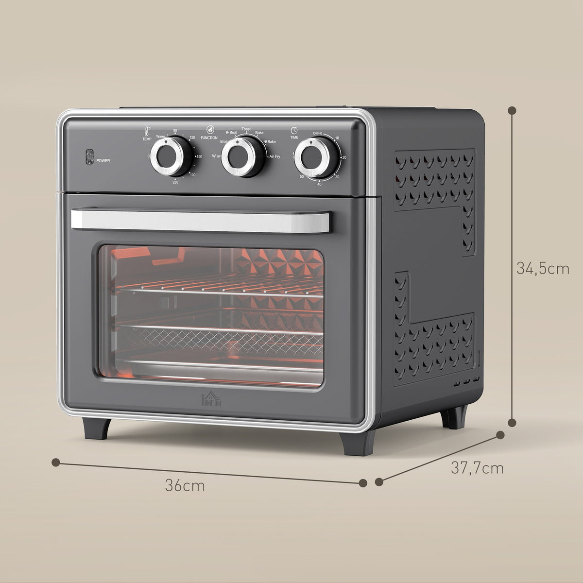 Mini oven with circulating air 20L mini oven with baking tray, grill rack and crumb tray, 90°C-230°C hot air fryer with 5 modes, frying basket, 60 min. timer, 1400W, metal