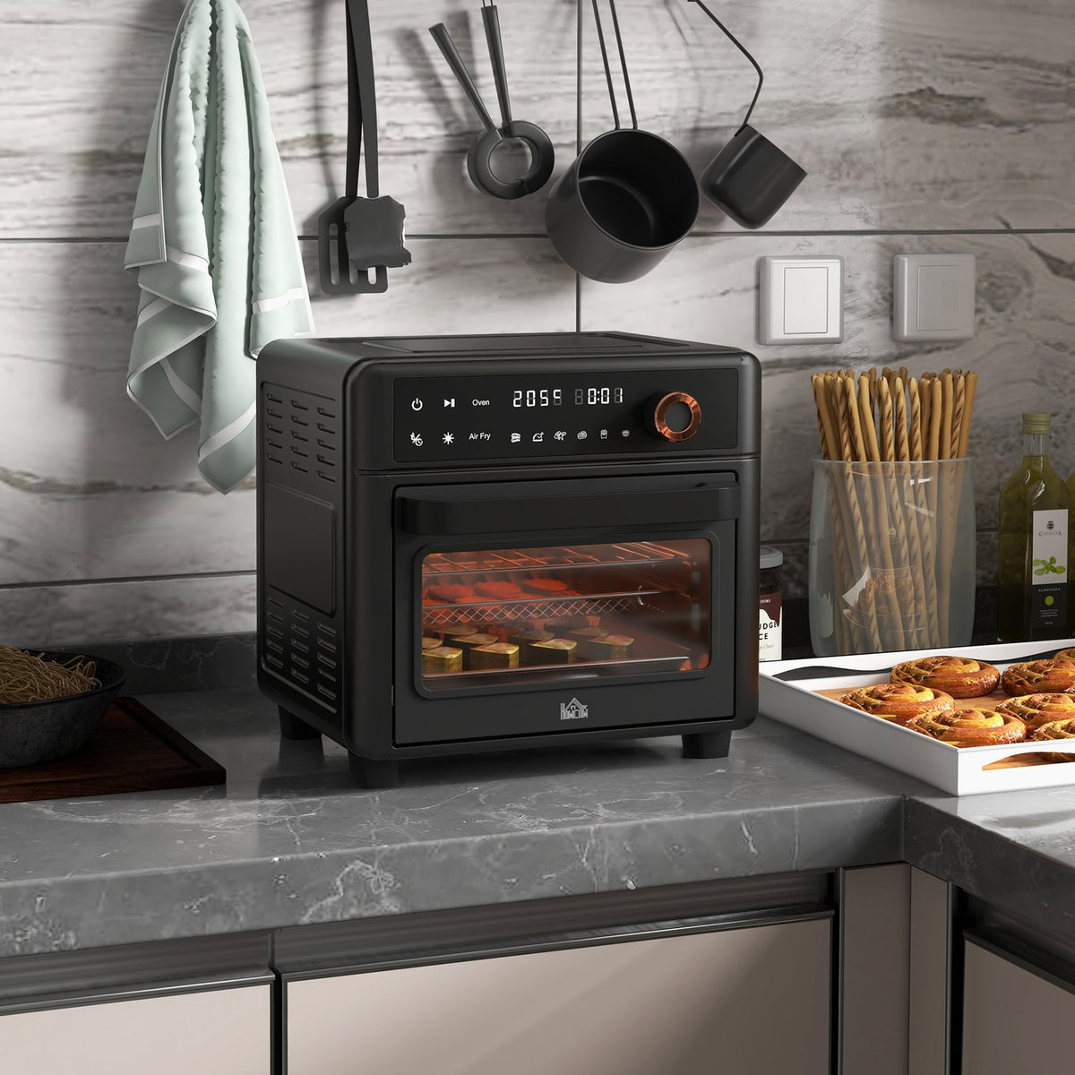 Mini oven with circulating air, 40 °C-220 °C, 13L mini oven with baking tray, grill rack, crumb tray, hot air fryer with 12 programs