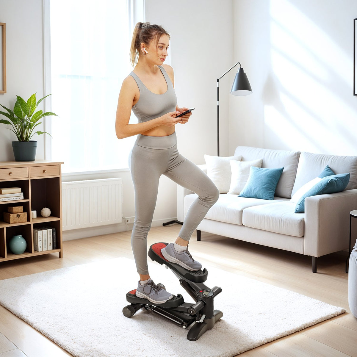 Mini stepper for home stepper home trainer with LCD display, fitness stepper up to 100 kg for leg training, home office fitness exercise, black